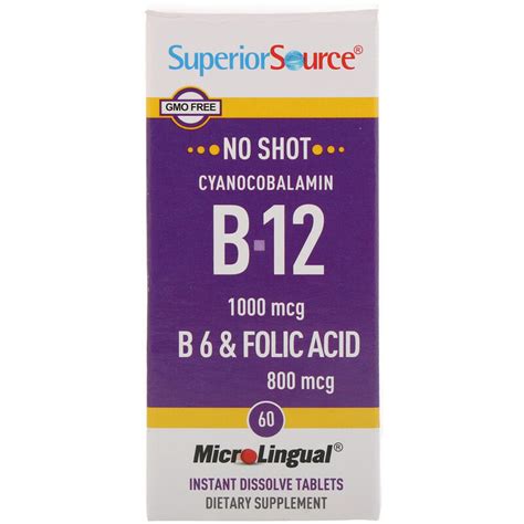 Superior Source Cyanocobalamin B 12 1000 Mcg B 6 And Folic Acid 800 Mcg