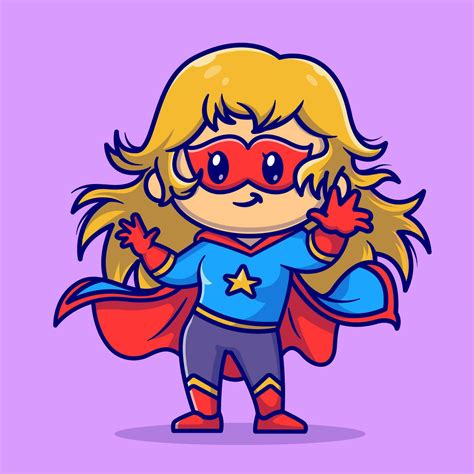 Cute Superhero Girl Cartoon Vector Icon Illustration People Holiday