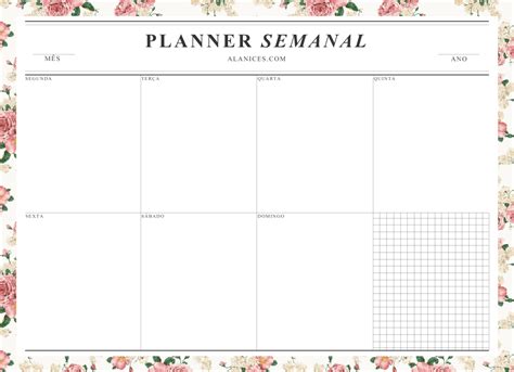 Semanalmodelo 10 Planejamento Semanal Calendário Semanal Organizador Semanal