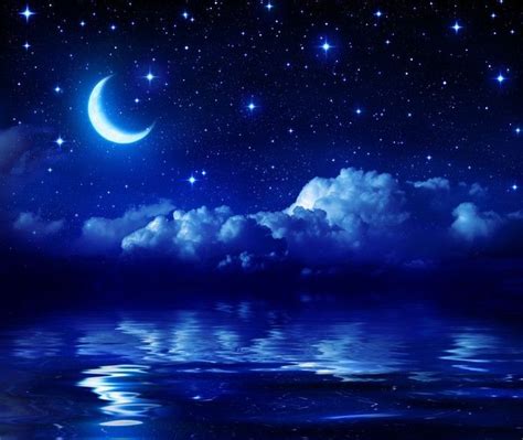Poster Starry Night With Crescent Moon On Sea Pixersus Night Sky