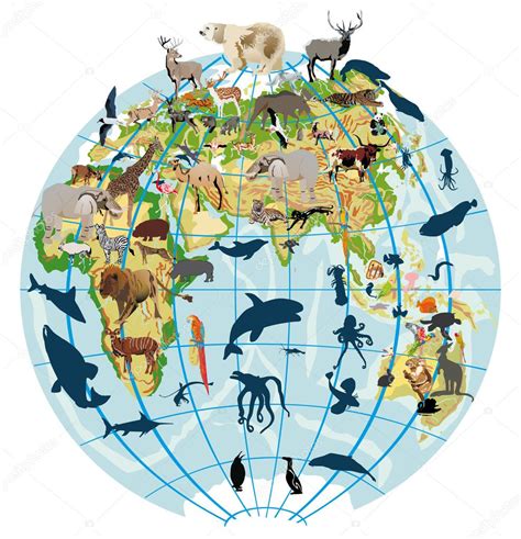 Earth Globe With Different Animals Stock Vector Image By ©drpas 6416747