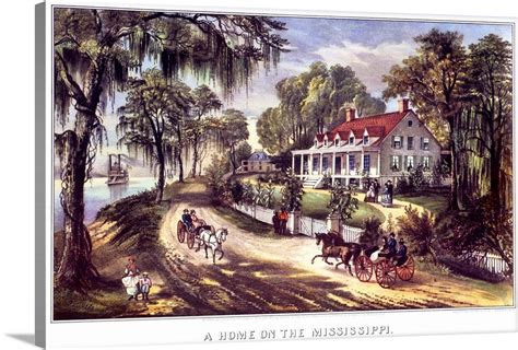 1870s 1800s A Home On The Mississippi Currier And Ives Lithograph