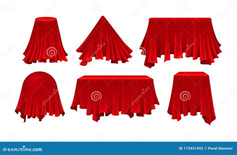 Objects Covered With Red Silk Cloth Vector Set Stock Vector