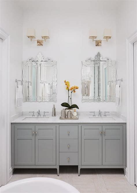 Charcoal Gray Bathroom Vanity With White Marble Top