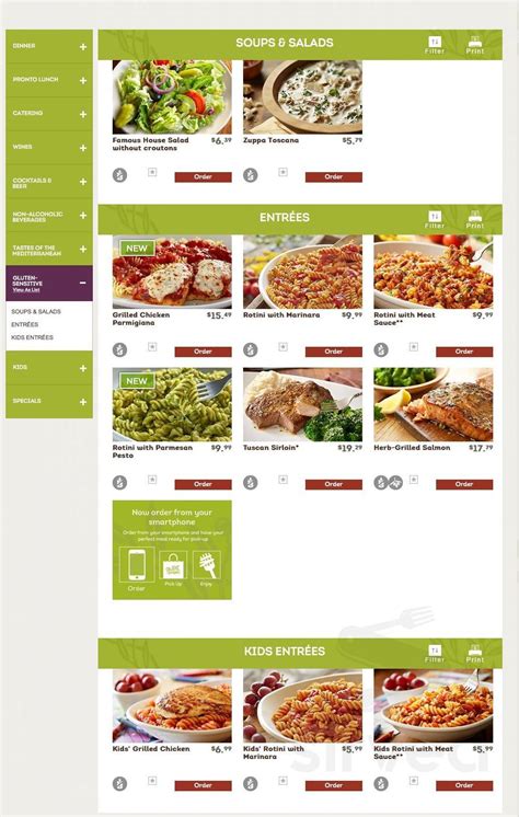 View the entire olive garden menu, complete with prices, photos, & reviews of menu items like chicken roma, create your own pizza, and olive garden menu dish ratings & reviews for olive garden. Olive Garden Italian Restaurant menu in Tallahassee, Florida