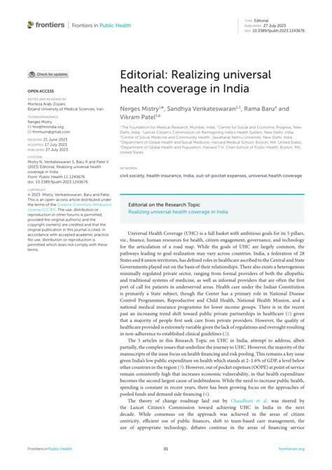 Pdf Editorial Realizing Universal Health Coverage In India