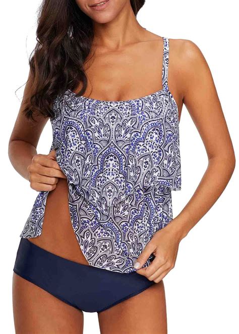 Retro Print Layered Spaghetti Strap Tankini Set Usd 2778 Tankini Set Tankini