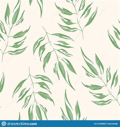 Green And White Seamless Pattern With Sprigs Vector Stock Illustration