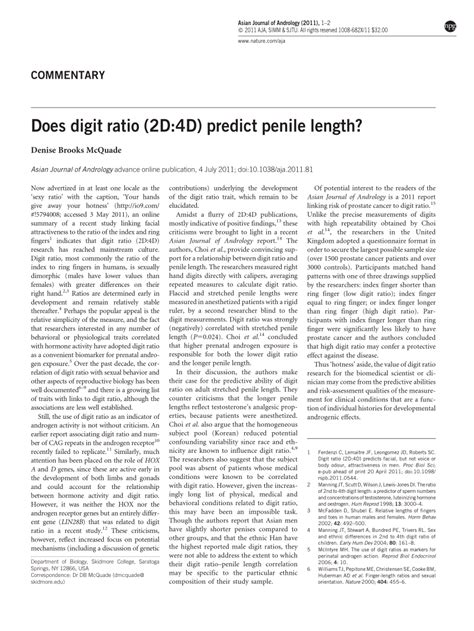 Pdf Does Digit Ratio 2d4d Predict Penile Length