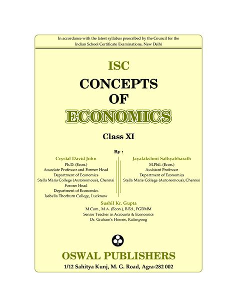 Download Oswal Isc Concept Of Economics For Class 11th For 2020 Exams Pdf Online By Oswal
