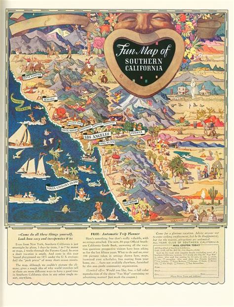 Fun Map Of Southern California Ca 1935 Southern California Map