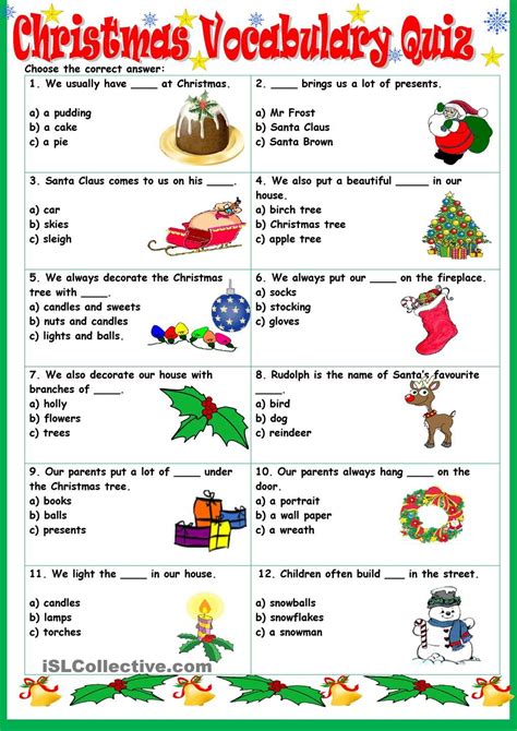 Christmas Worksheets Christmas Vocabulary Quiz Worksheet Free Esl Riset
