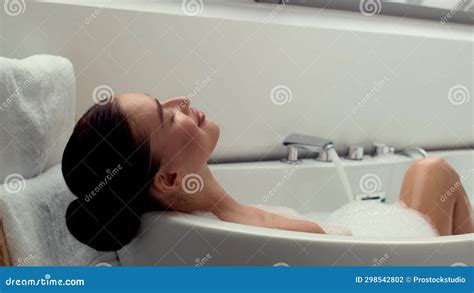 Happy Delighted Woman Relaxing In Foamy Bath Stock Footage Video Of Bliss Detail