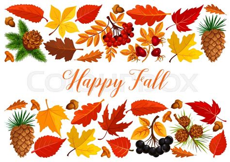 Happy Fall Banner With Autumn Leaf And Forest Berry