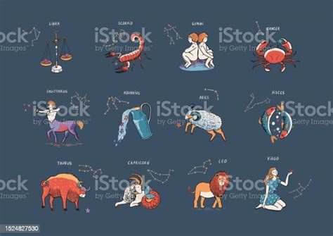 Zodiac Signs Vector Illustrations Set Stock Illustration Download Image Now Aquarius