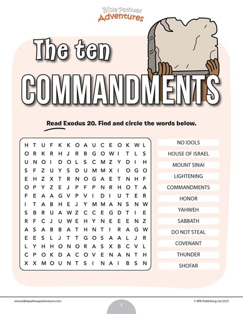 The Ten Commandments Word Search Bible Pathway Adventures