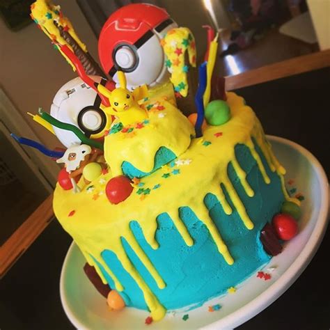 Serves 78 (including top tier). My take on two current trends... Pokémon drip cake for a 10 year old boy | Boy birthday cake ...