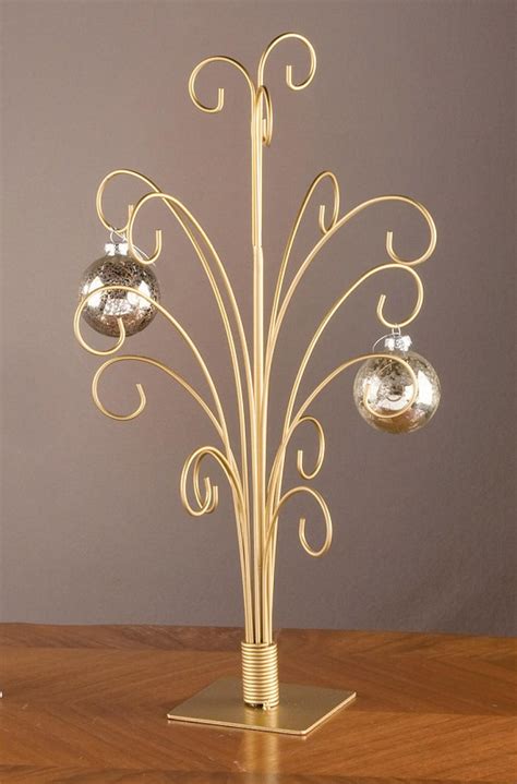 Christmas tree ornament tabletop display stand. 20" GOLD Toned Metal CHRISTMAS ORNAMENT DISPLAY TREE STAND ...