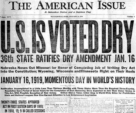 Prohibition The Volstead Act Ratification Of The 18th Amendment And