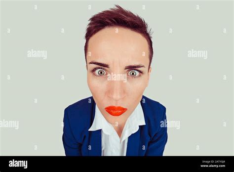 Funny Shock Closeup Portrait Head Shot Business Woman Employee Funny Looking Female Shocked