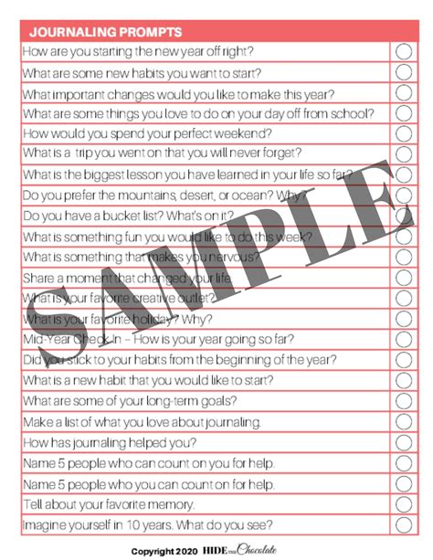 52 Journaling Prompts Sample 1 ~ Hide The Chocolate