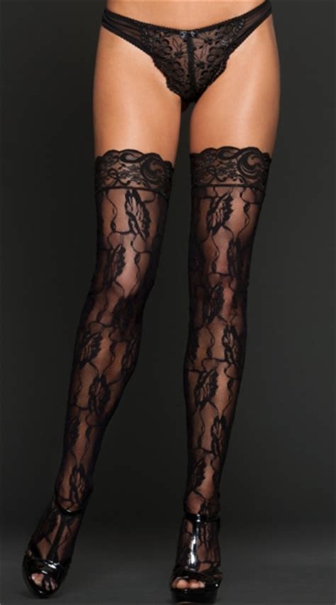 Floral Lace Thigh Highs Black Lace Stockings