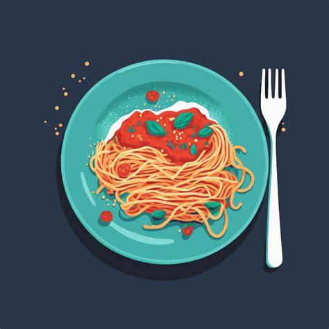 Spaghetti Bolognese Italian Food On Plate Vector Illustration Cartoon