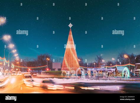 Gomel Belarus Main Christmas Tree And Festive Illumination On Lenin