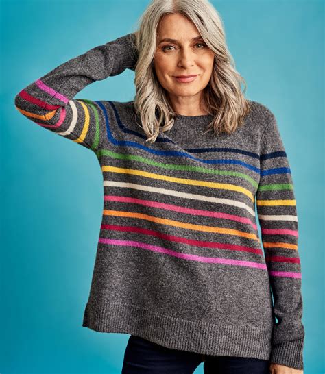 Cream Multi Stripe Womens Pure Merino Stripe Sweater Woolovers Us