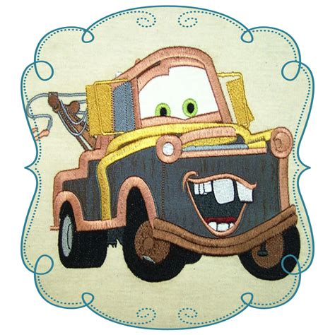 An Embroidered Appliqued Vehicle Is Shown In The Shape Of A Cartoon