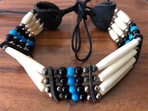 Native American Indian Style Buffalo Bone Choker Necklace Beaded Stone