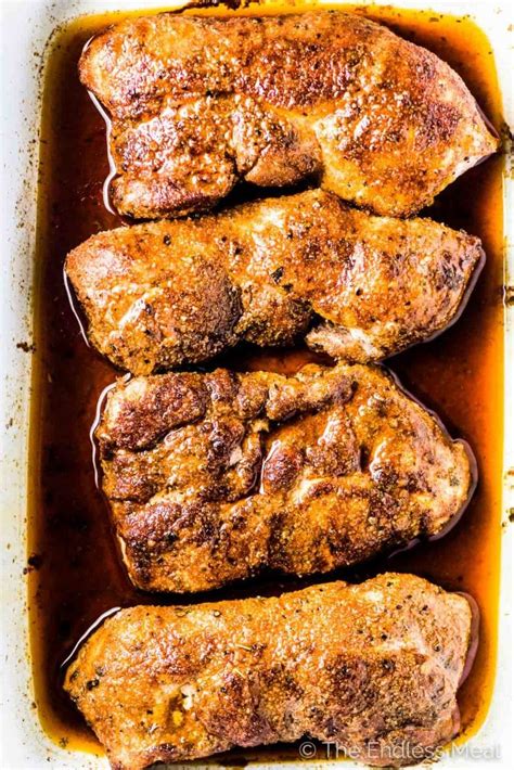 Set your oven for 350 degrees f or the british equivalent, let it heat up and put in the chops. Pork Loin Chop Nutrition - NutritionWalls