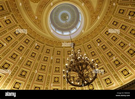 Classical Dome Ceiling With Chandelier At Us Capitol In Washington Dc