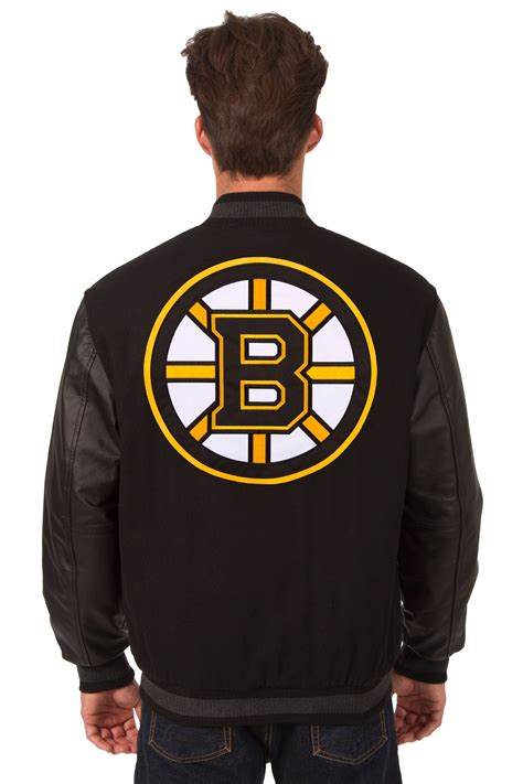 Boston Bruins Wool And Leather Reversible Jacket W Embroidered Logos