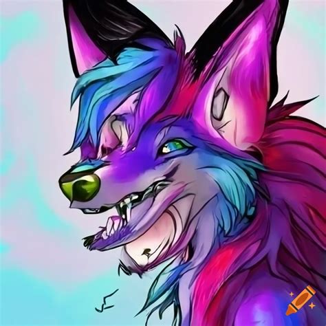 Colorful Anthro Emo Wolf Furry On Craiyon