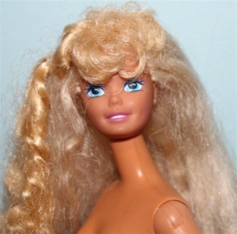 Barbie Doll Nude Big Crimped Tone Blonde Hair Blue Eyes Click Knees