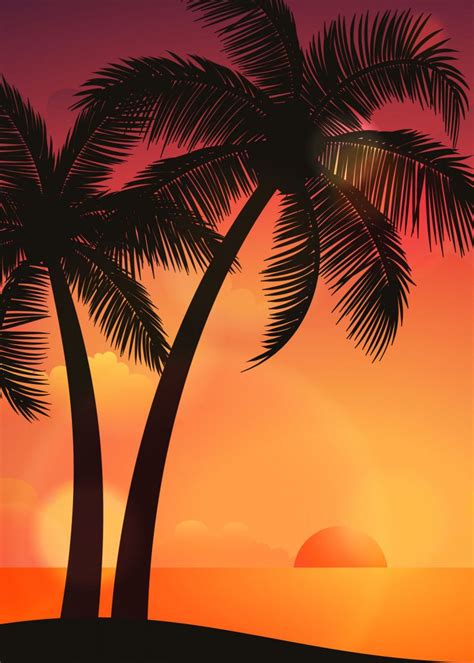 Beach Sunset With Palm Poster Print By Queensy Collin Displate In