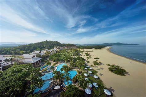 The restaurant located on the premises of shangri la's rasa ria resort serves really good food. Aerial view of Rasa Ria Resort & Spa | Hotels by Drone