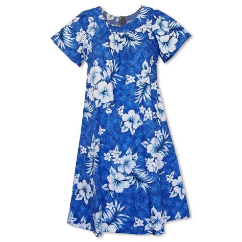 Flower Power Blue Cotton Hawaiian Tea Muumuu Dress Muumuu Dress