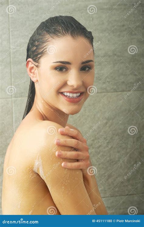 Woman Taking Shower Stock Photo Image
