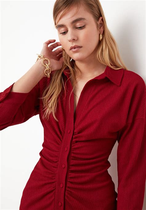 Buy Trendyol Burgundy Button Down Shirt Dress For Women In Mena Worldwide