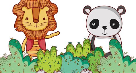 Lion Et Panda Dans La Forêt 624533 Art Vectoriel Chez Vecteezy