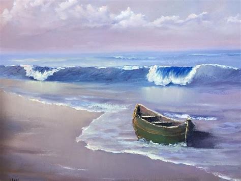 Boat On A Beach Original Oil Painting 20 X 16 Inches Etsy