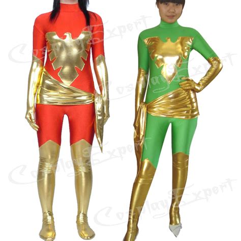 Free Shipping Dhl Wholesale X Men Phoenix Red And Green Lycra Shiny