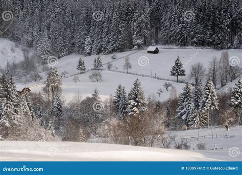 Winter In Romania Carpathian Mountains Village In Transylvania Stock