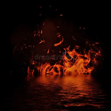 Texture Of Fire With Reflection In Water Flames With Fire Particles