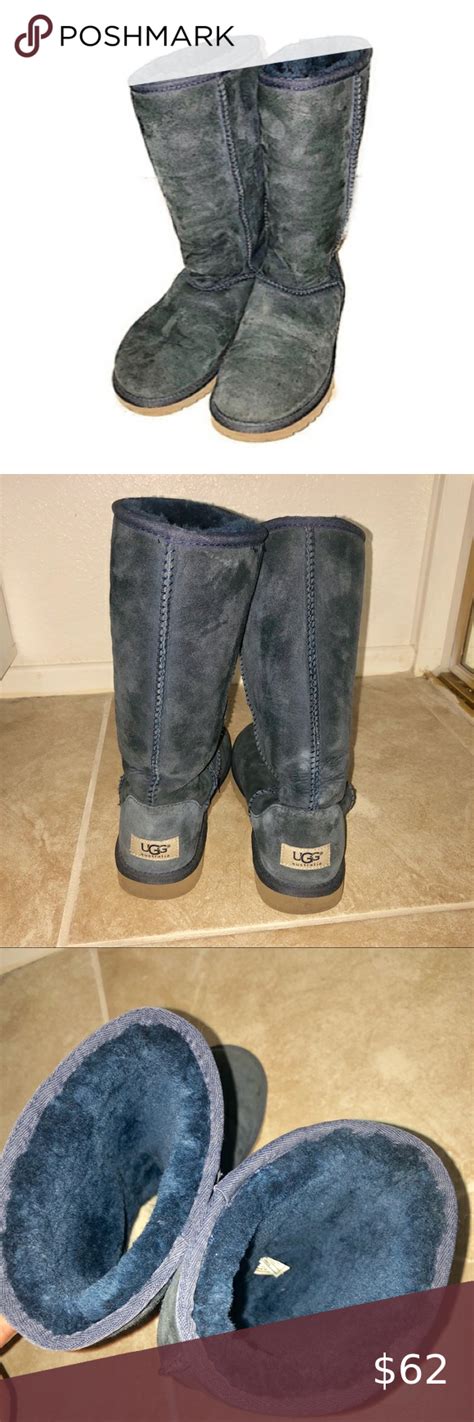Ugg Boots Womens 6 Classic Tall Navy Blue 5815 Sheepskin Winter Cozy