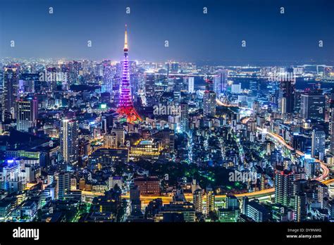 Tokyo Japan City Skyline With Tokyo Tower Diamond Veil Lighting