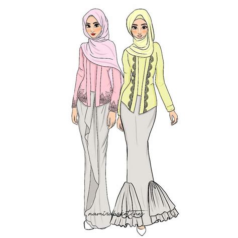 Sketsa Baju Kebaya Tradisional Baju Busana Muslim Pria Wanita