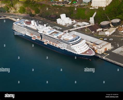 Aerial View Of A Cruise Ship Docked In The Port Of Hilo Hawaii Stock